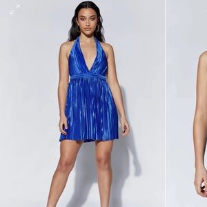 MESHKI Darya
Pleated Mini Halter Dress - Persian Blue